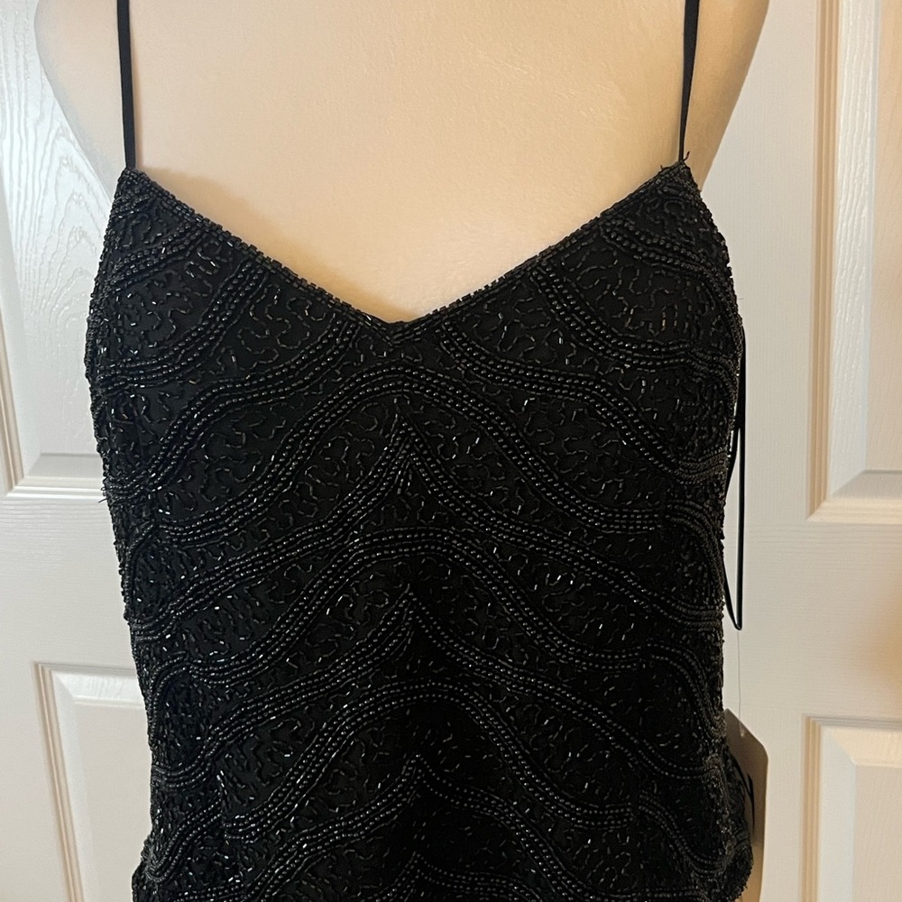 Tan Chho Black Beaded Silk Camisole Spaghetti Strap Evening Top Size 1X - Picture 2 of 4
